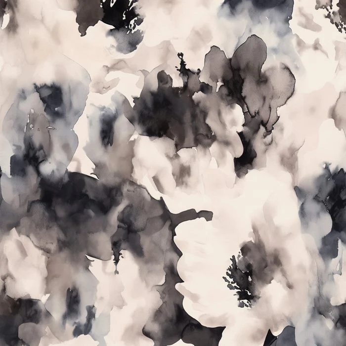 Monochrome Blurred Floral - Soft Abstract Watercolor Flower