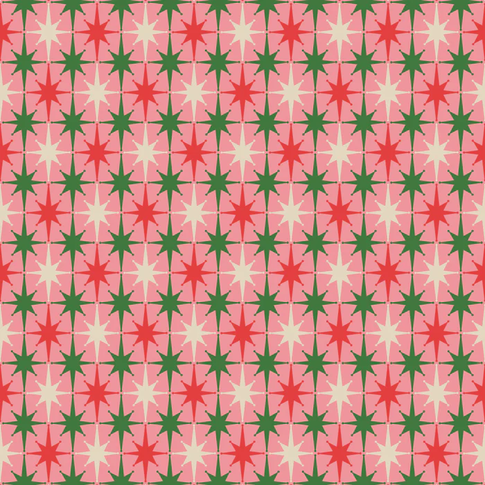 Retro Christmas Mid Century Atomic Starburst Star Pattern Pink Red Green
