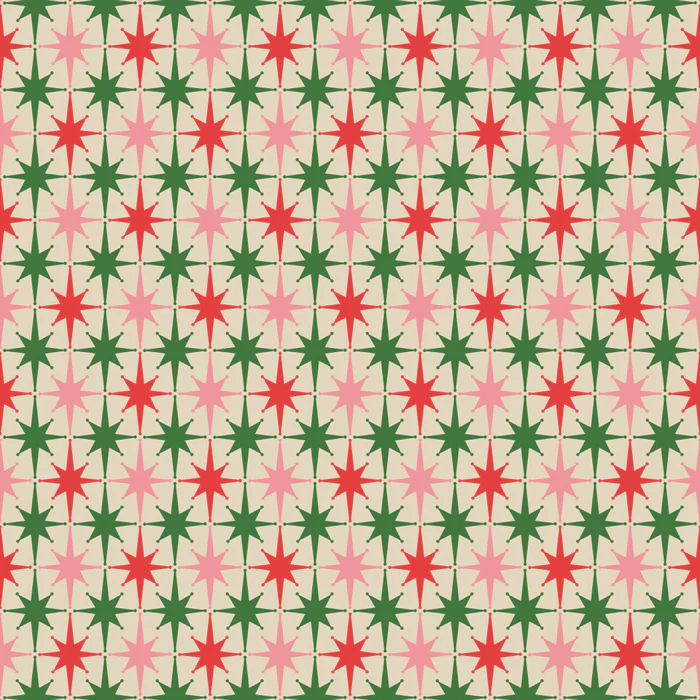 Retro Christmas Mid Century Atomic Starburst Star Pattern in Pink Red Green