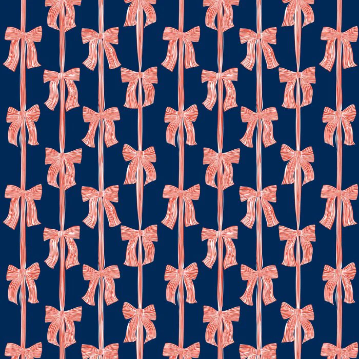 Joyful Coquette Ribbon Bows in Coral on Navy Vibrant Pop