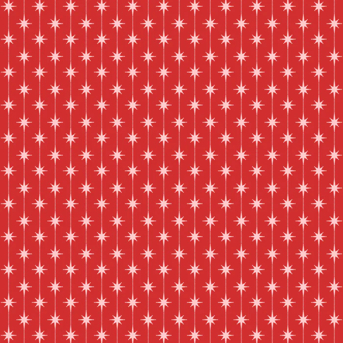 Mid Century Modern Atomic Stars and Dots Pattern in Retro Christmas Red and Pink