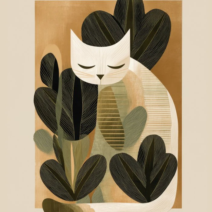 Cat Among Leaves