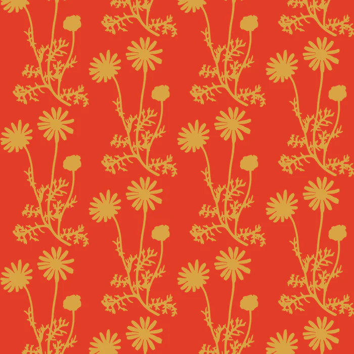 Wild Daisies Floral Botanical Pattern in Orange and Mustard