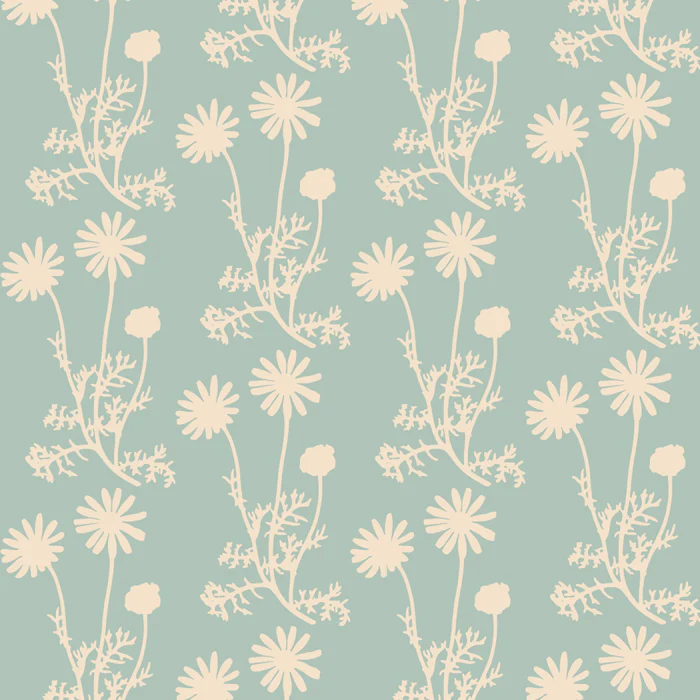 Wild Daisies Floral Botanical Pattern in Light Celadon Blue-Green and Cream
