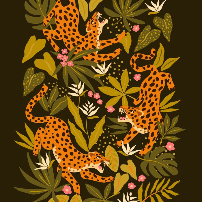 Orange leopards in tropical forest - orange and dark