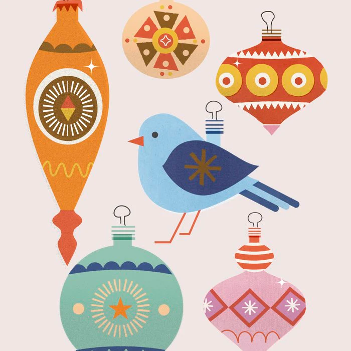 Vintage Ornaments with Blue Bird