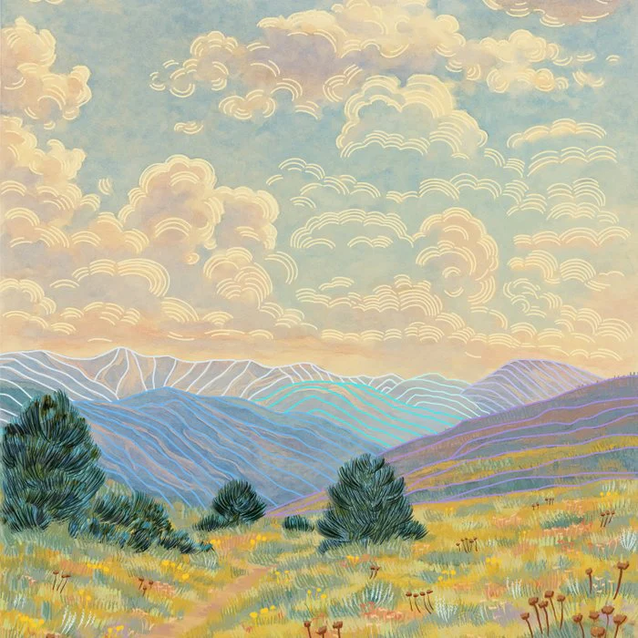 Soft Pastel Landscape and Clouds