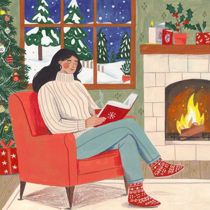 Winter evening by the fireplace