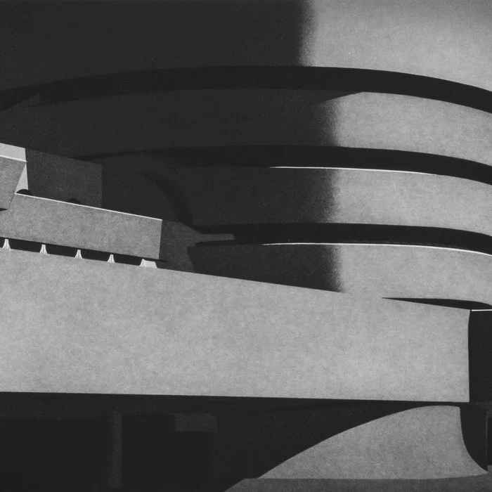 Vintage black and white photograph of the The Guggenheim Museum, Manhattan, New York City