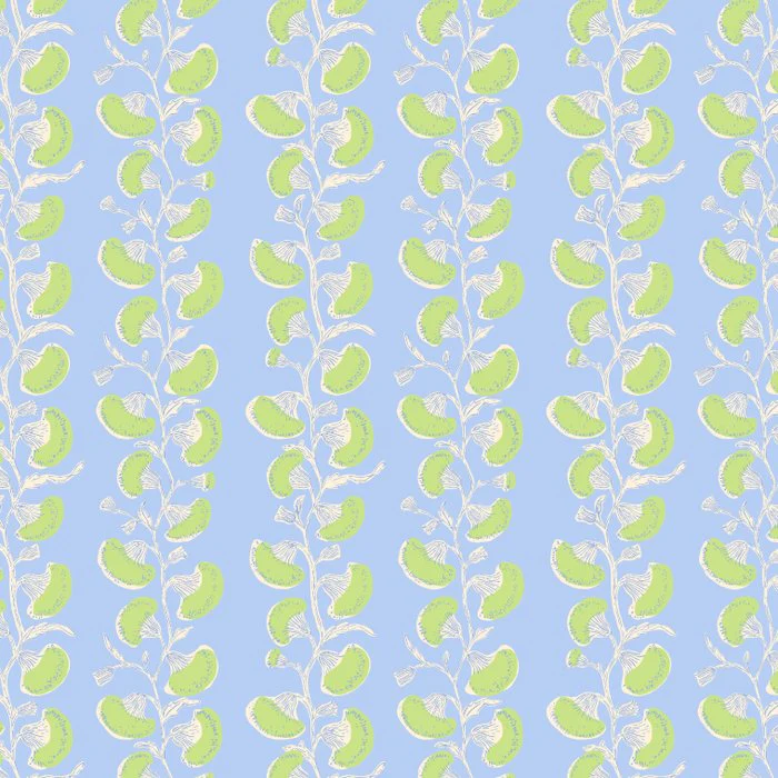 Floral Dandelion Stripe Mid-Century Modern Style in Green and Blue
