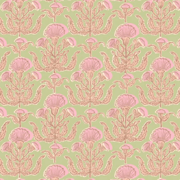 Traditional Floral Block Print in Pink and Green