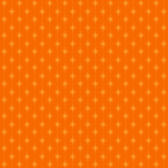Mid Century Modern Atomic Stars and Dots Pattern in Orange Yellow