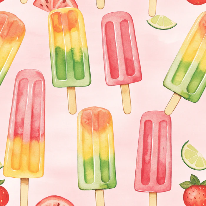 Pink Summer Fruity Popsicles All Over Watercolor
