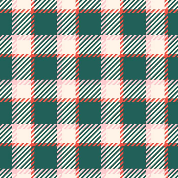 Windowpane Tartan Plaid in Teal Coral and Cream