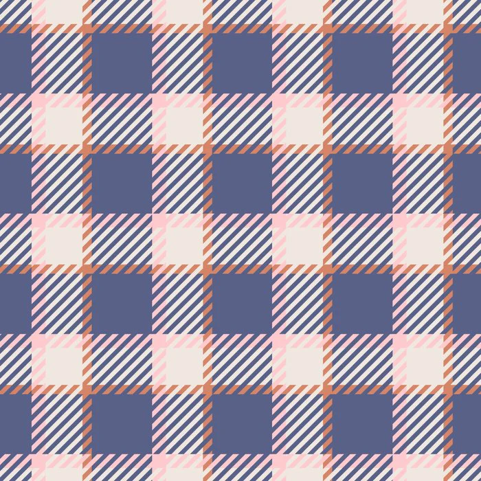 Windowpane Tartan Plaid in Blue Coral and Cream