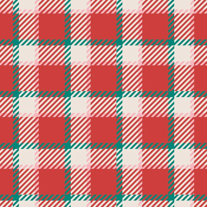 Windowpane Tartan Plaid in Dark Green Coral and Cream