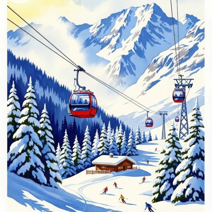 Grindelwald Skiing Swiss Alps Watercolor Switzerland Travel