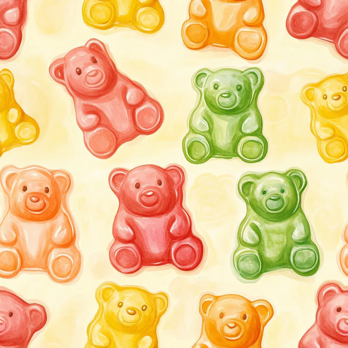 Green Red Orange Yellow Gummy Bears All Over Watercolor