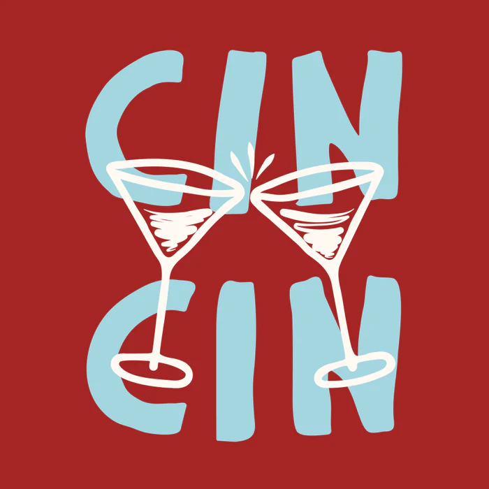Cin Cin Cheers Blue and Burgundy Red