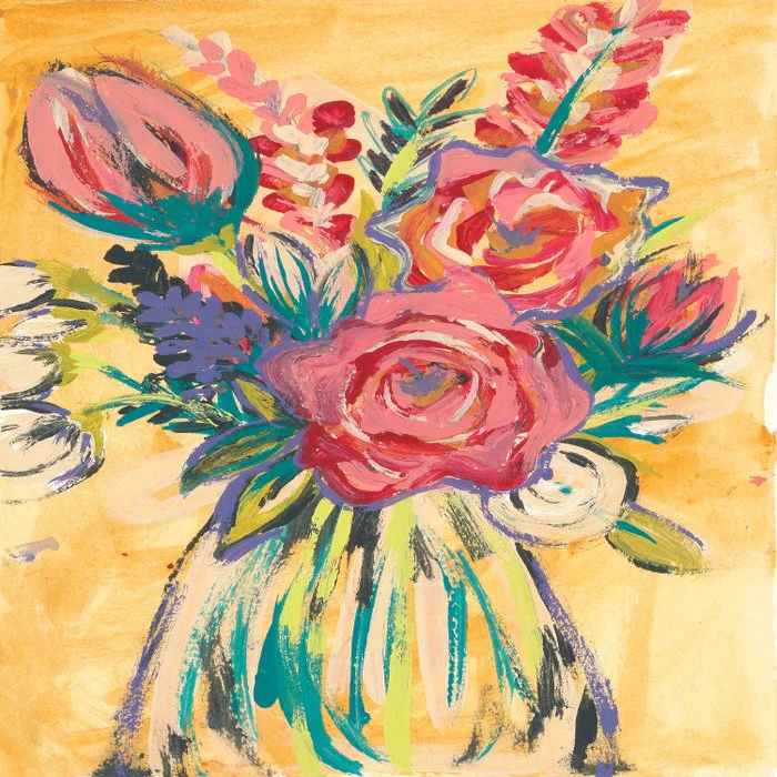 A sweet moment - Vibrant, Hand painted Abstract Floral in Vase in Watercolor and Acrylic