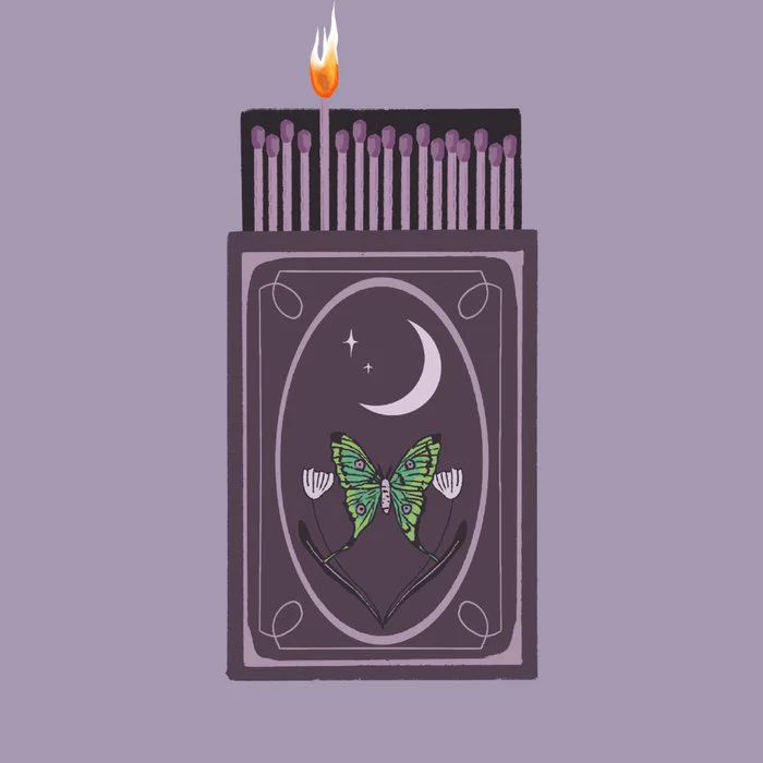 Luna Moth Matchbox Wall Art Crescent Moon Fire Flame Dark Academia Witchy Decor Purple