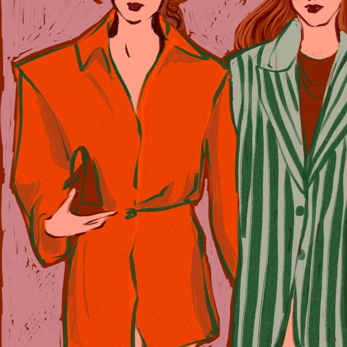 Chic Duo Modern Fashion Illustration in Bold Minimalist Style