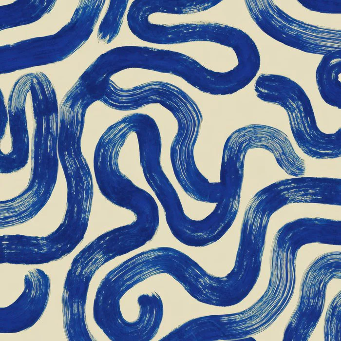 Abstract Blue Brush Strokes Squiggles Waves