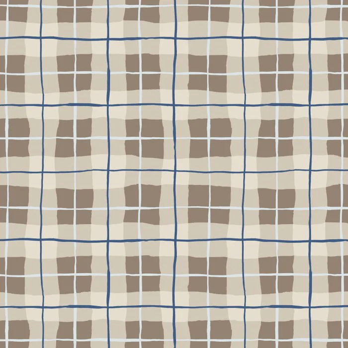 Timeless textured plaid  beige and taupe with blue accents