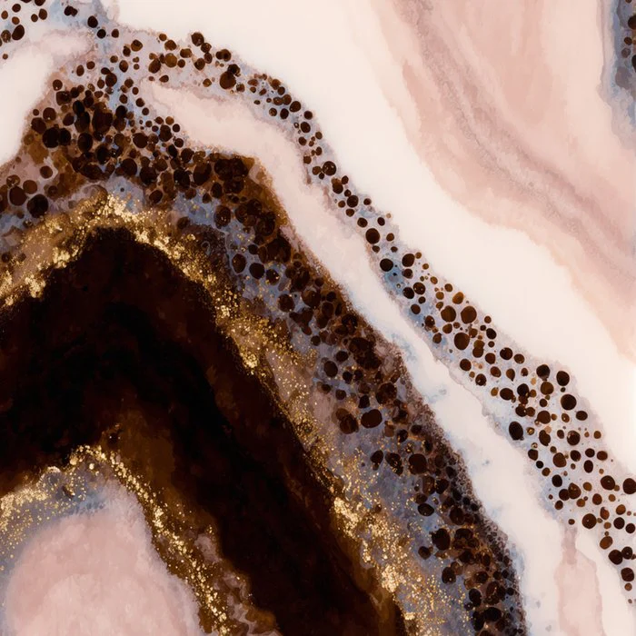 Rose Quartz Geode - Blush and Espresso Agate Bands with Golden Speckles