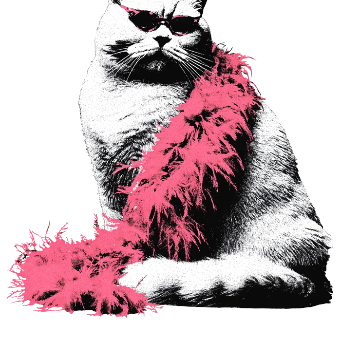 Glam Diva Cat in Pink Boa - Sassy Kitty Chic