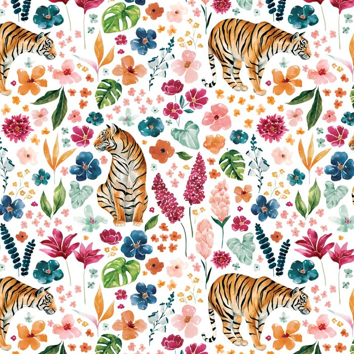 Tropical Jungle Tiger Floral Colorful Botanical