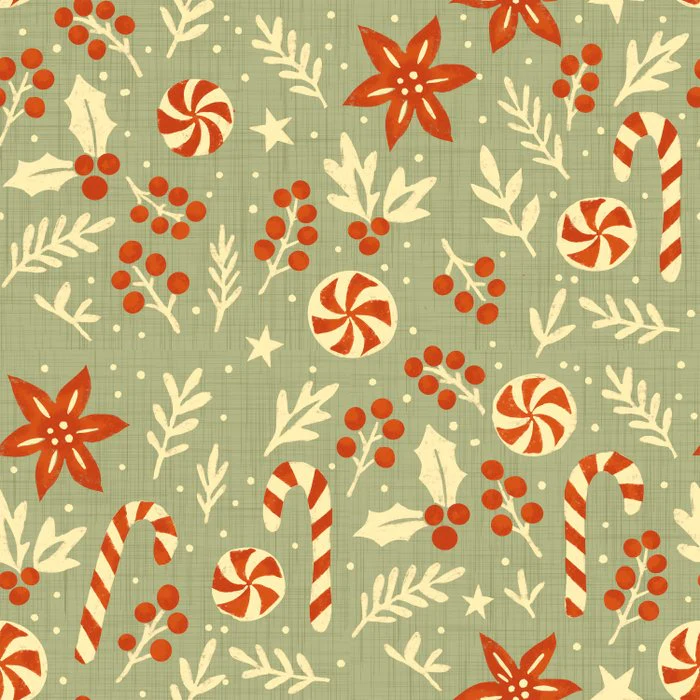 Retro Christmas Candy Foliage in Light Grey
