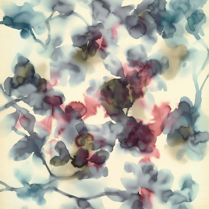 Blurred Watercolor Florals - Soft Focus Blooms in Dusty Rose and Teal