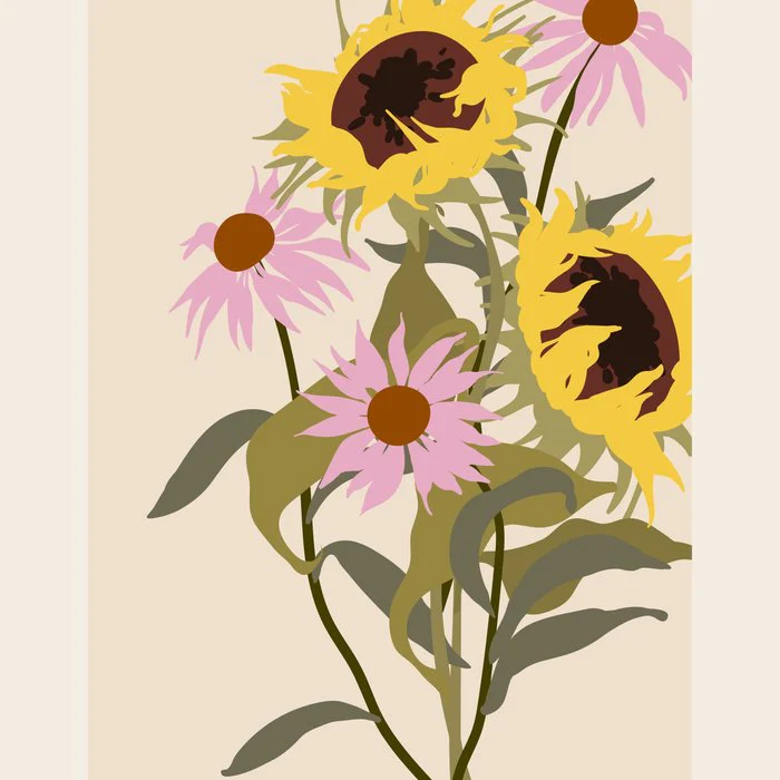 Flower Market, London, Sunflowers and Cornflowers bouquet