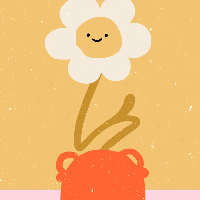 Abstract modern flower and vase. Groovy vibes and retro style