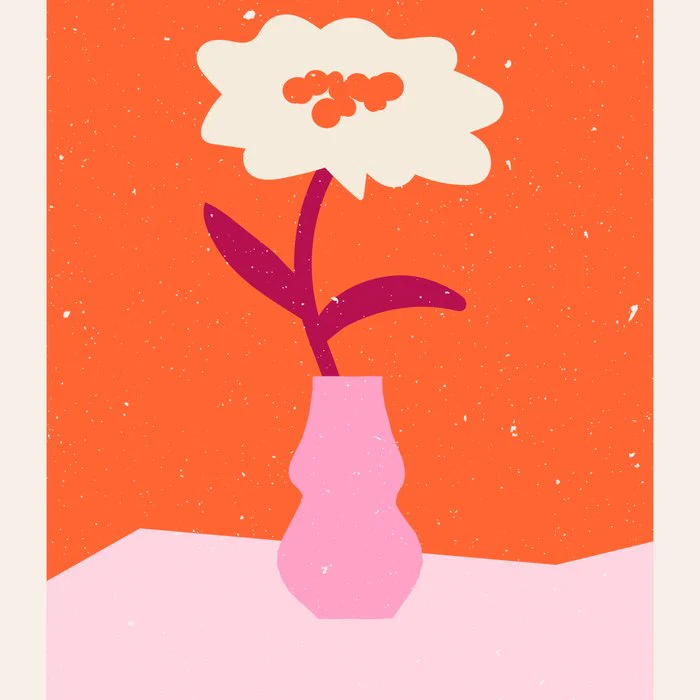 Flower market. Abstract modern flower and vase. Groovy vibes and retro style