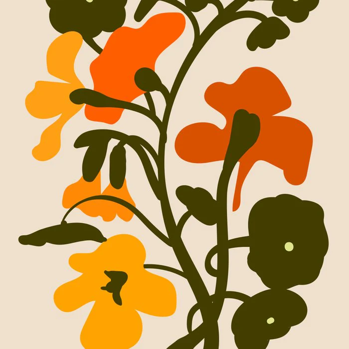 Modern abstract Flower Bouquet, pastel color, 70s vibes