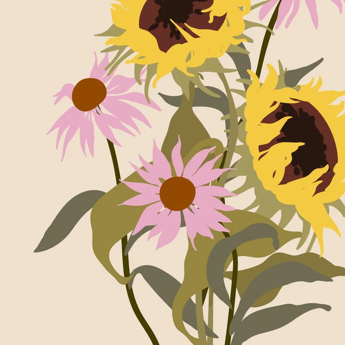 Cornflowers and Sunflowers Bouquet, cottagecore aesthetic