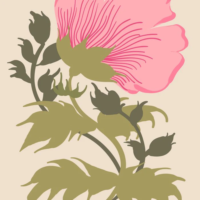 Retro style Pink Flower, abstract 70s art