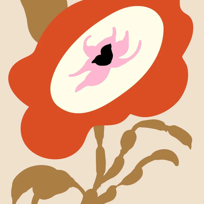 Abstract Modern Red Flower, Vintage Hippie style