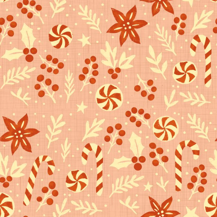 Retro Christmas Candy Foliage in Soft Pink