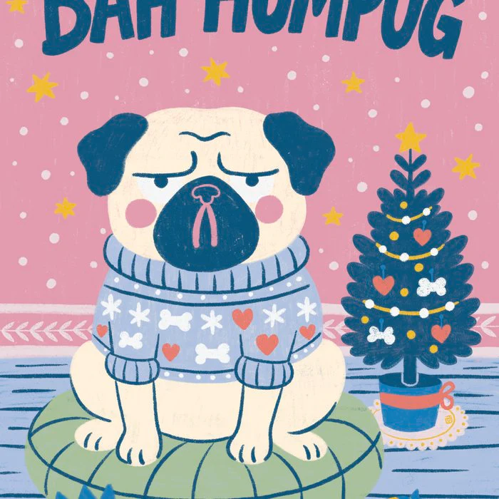 Bah Humpug - Funny Christmas Pug Illustration