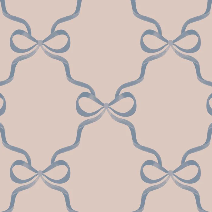 Christmas Blue Bows on Beige Ribbon