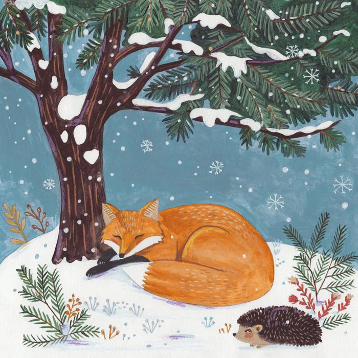 Fox in snow in winter landscape