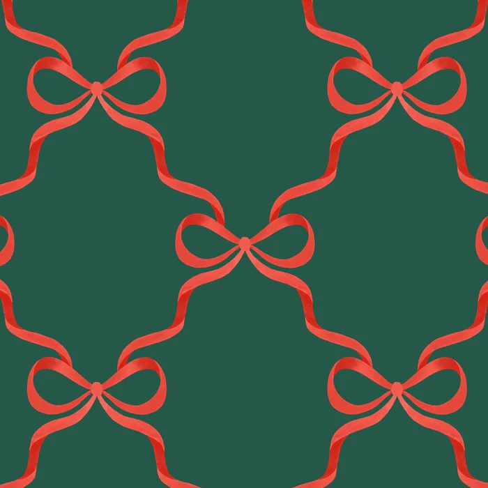 Christmas Coral on Green Bows Ribbon