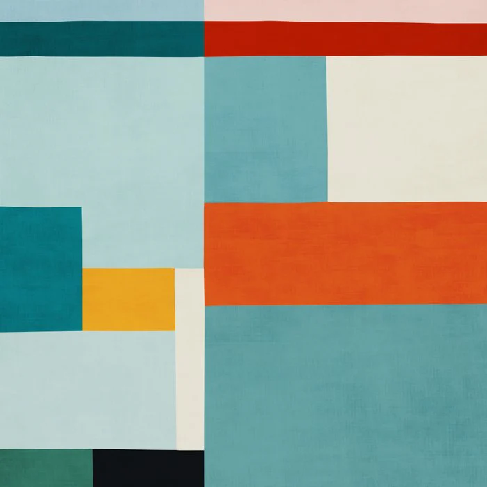 Abstract Geometric Art Teal Tones Orange Yellow Black