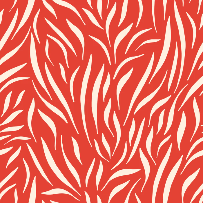 Bold Coral Leaf Pattern - Lava Red