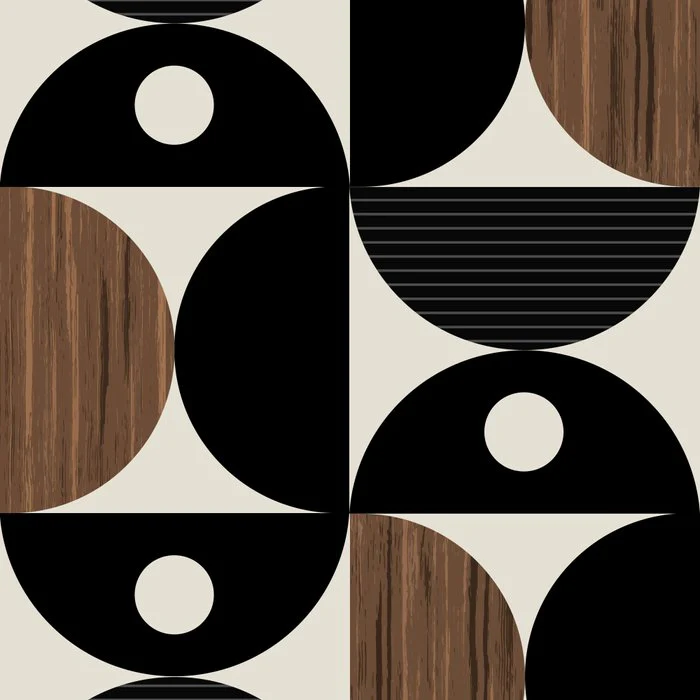 Abstract Black And Wood Grain Mid Century Art