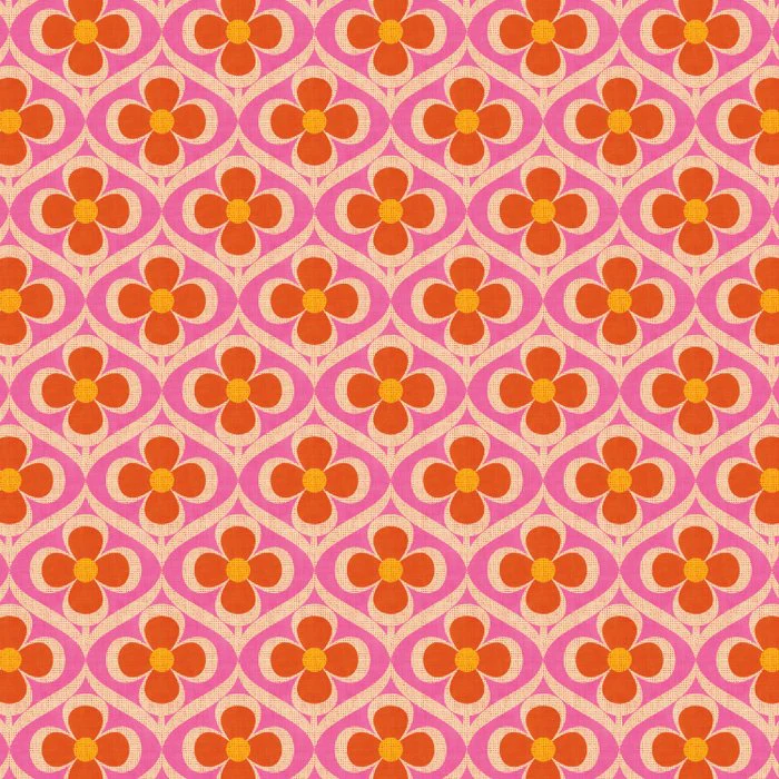 Orange and Pink Floral Retro Abstract Flowers