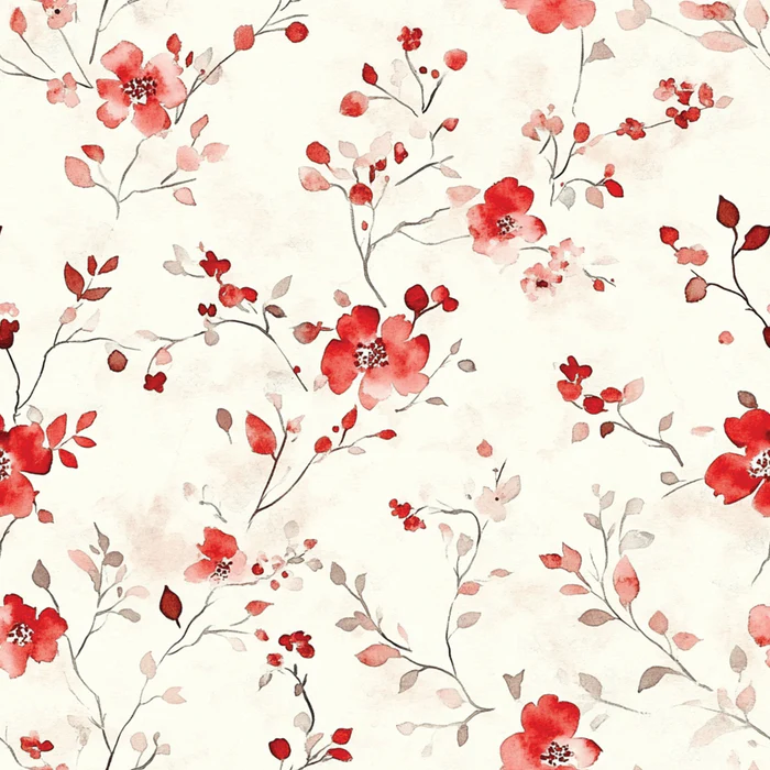 Red Wild Flowers Watercolor Painted Poppies All Over